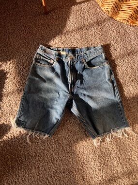 Free People Medium Blue Denim Cutoff Shorts with Frayed Hem